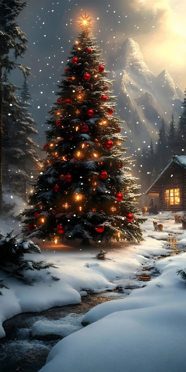 Gli Ornamenti Dell'Albero Di Natale Spazzano Lo Sfondo Della Foresta Innevata BRP10-560