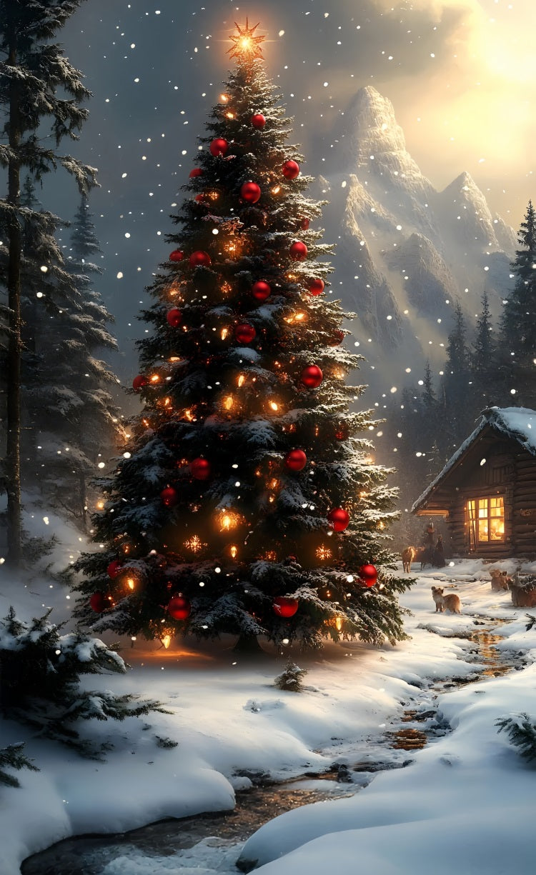 Gli Ornamenti Dell'Albero Di Natale Spazzano Lo Sfondo Della Foresta Innevata BRP10-560