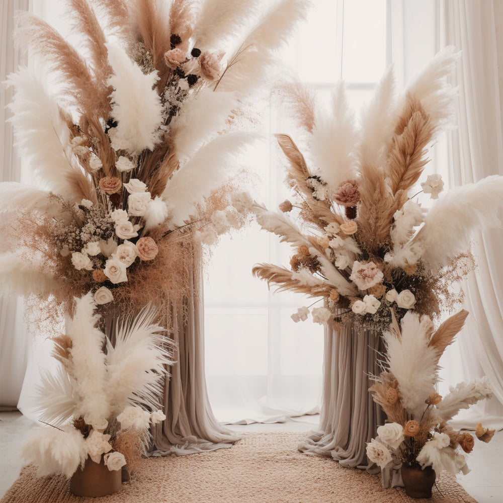 Idee Per Lo Sfondo Boho Sfondo Di Tende Con Rose Di Pampa BRP10-576