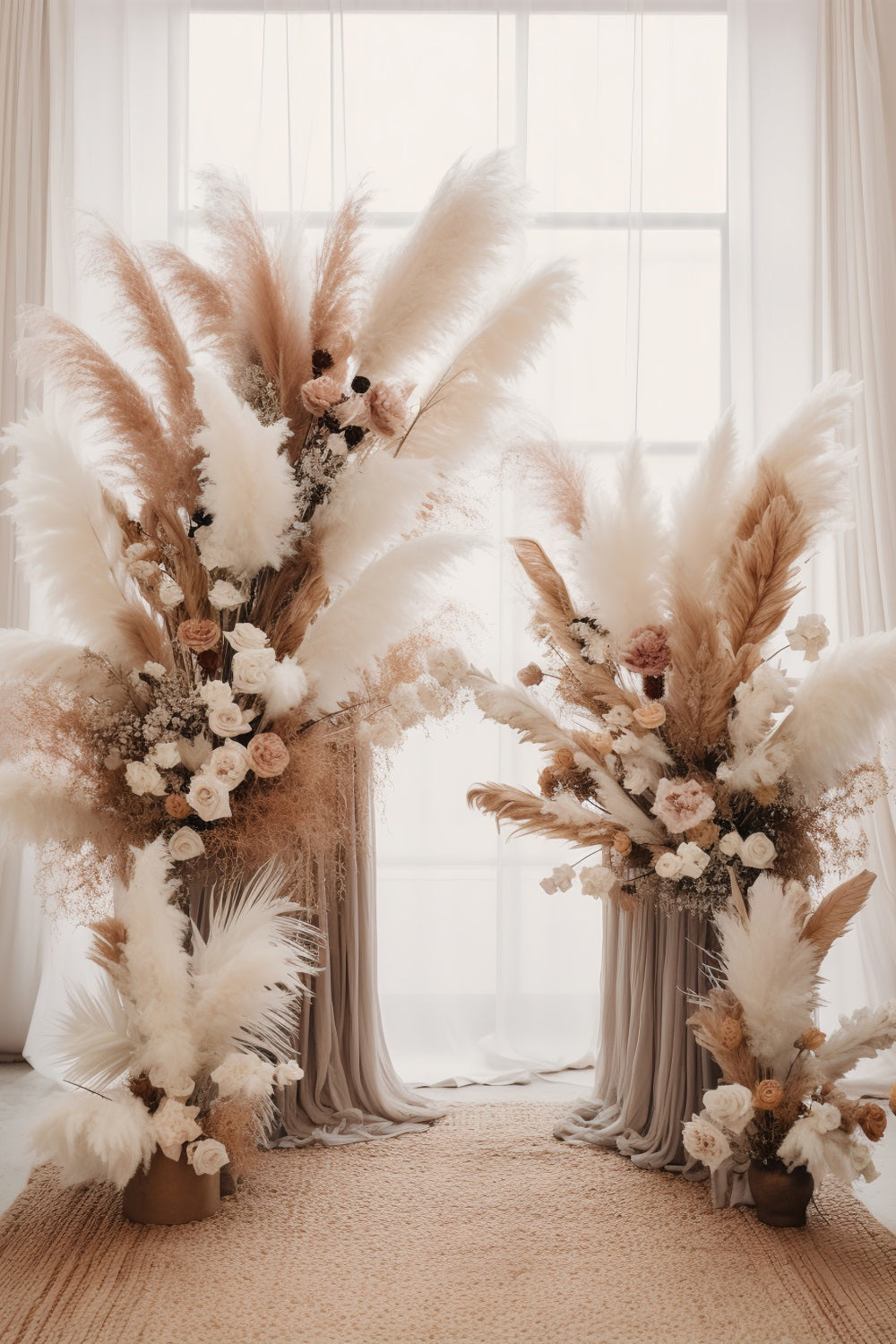 Idee Per Lo Sfondo Boho Sfondo Di Tende Con Rose Di Pampa BRP10-576