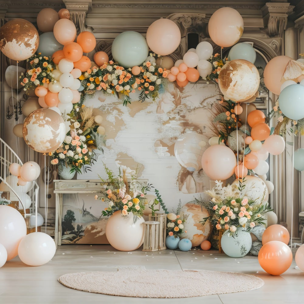 Idee Per Lo Sfondo Bohemien Sfondo Per Palloncini Con Mappa Del Mondo BRP10-594