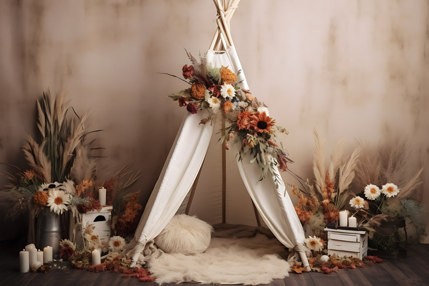 Tessuto Bohemian Fondale Teepee Floreale Autunno Sfondo BRP10-596