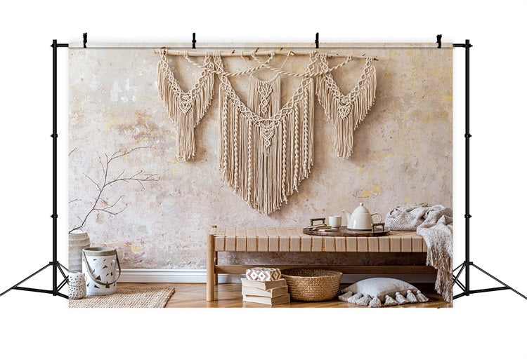 Sfondo Bohemien Con Decorazioni In Macrame Appeso A Parete BRP10-608