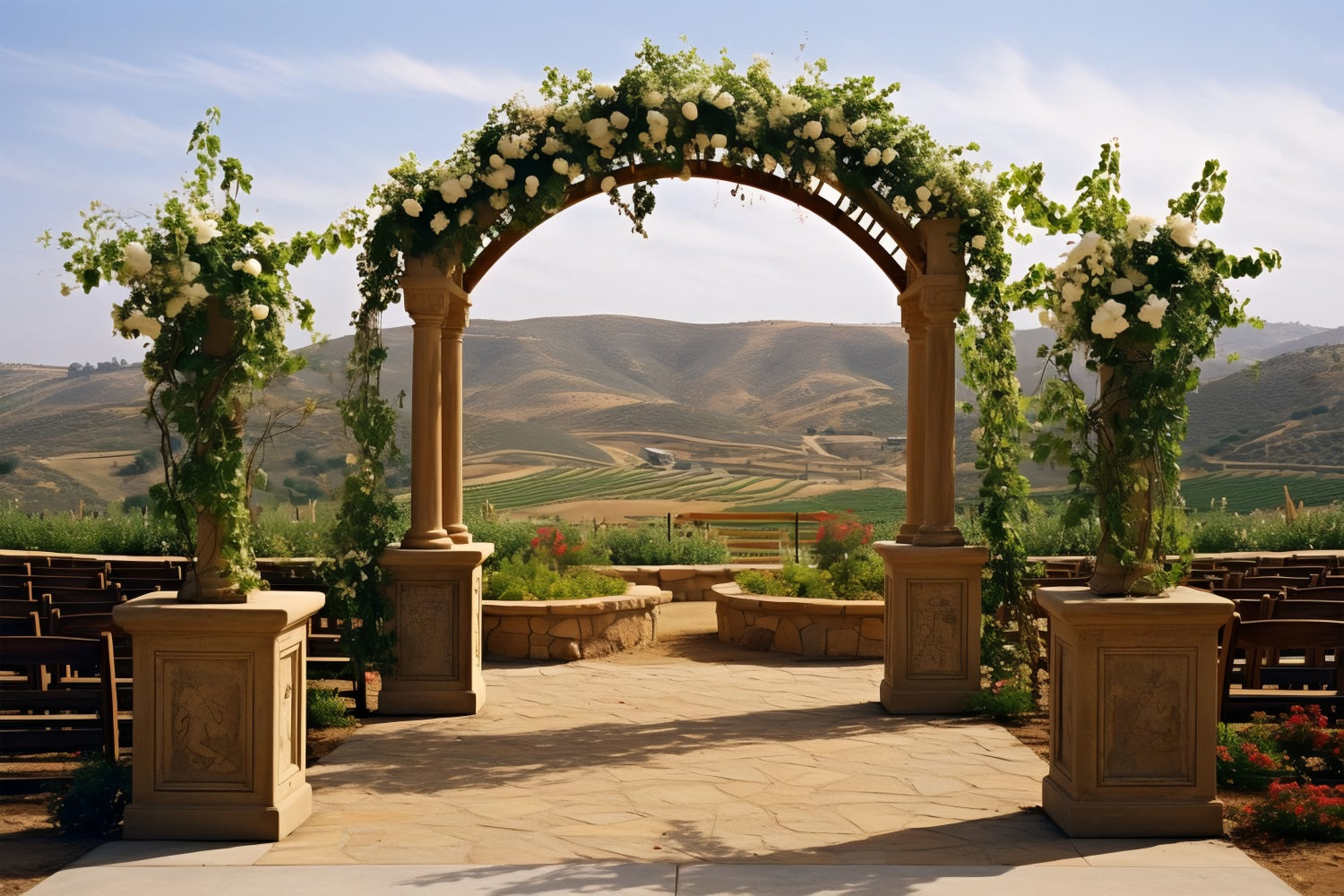 Sfondo Decorazione Bohemien Sfondo Floreale Con Colline Ad Arco BRP10-610