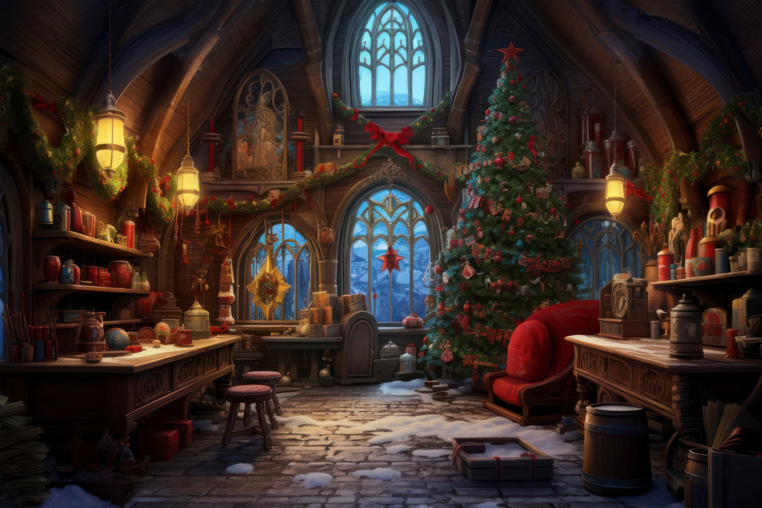 Fondali Della Stanza Di Natale Sfondo Dell'Albero Del Laboratorio Di Babbo Natale BRP10-613