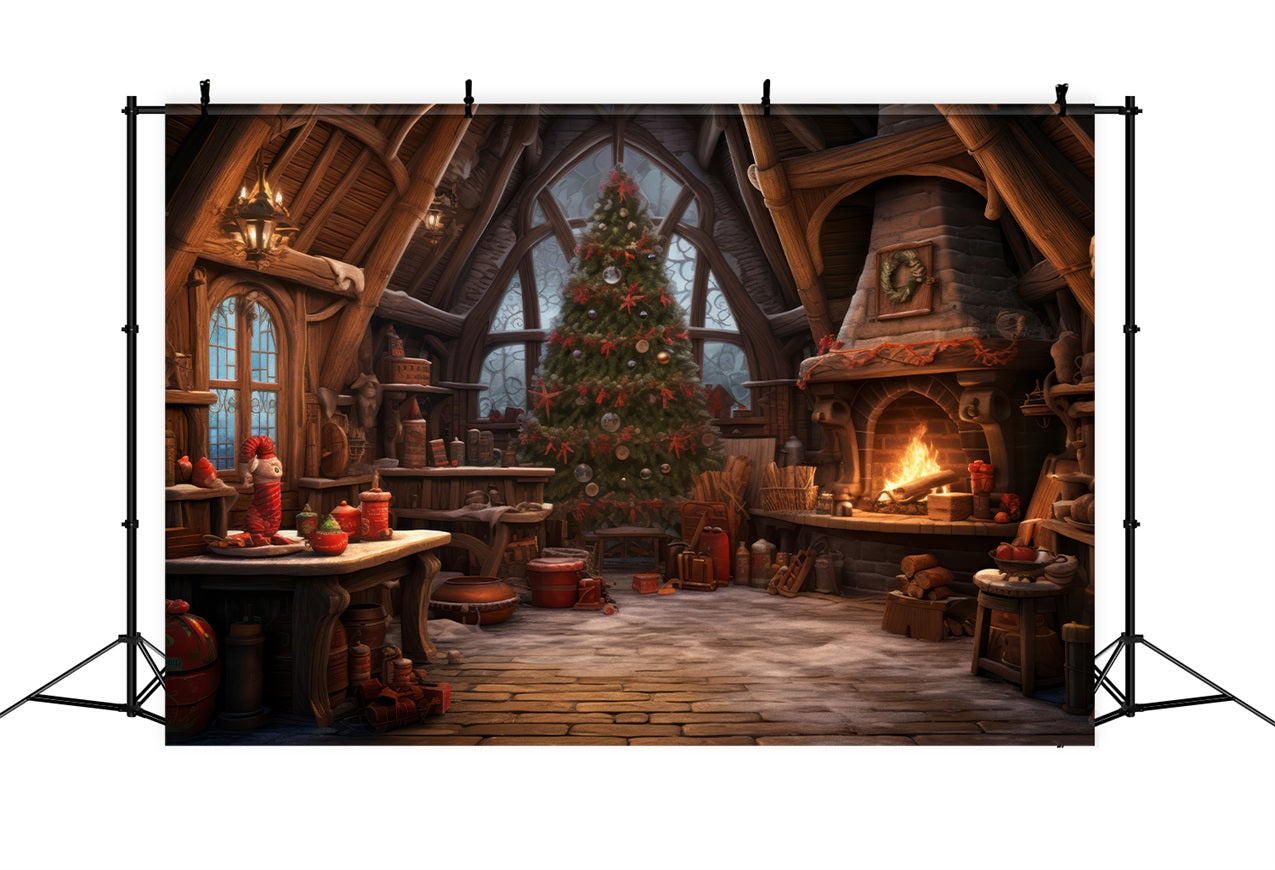 Sfondo Per Caminetto Natalizio Albero Laboratorio Di Babbo Natale BRP10-614