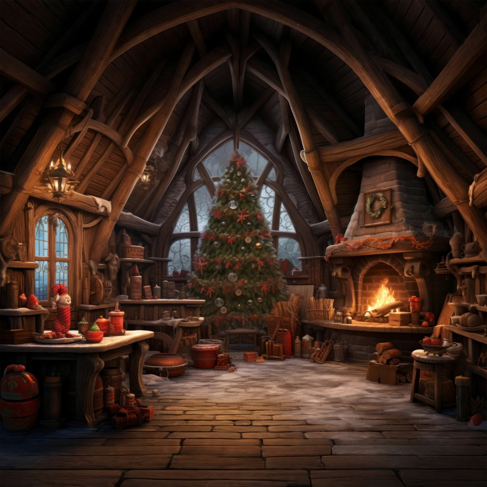 Sfondo Per Caminetto Natalizio Albero Laboratorio Di Babbo Natale BRP10-614