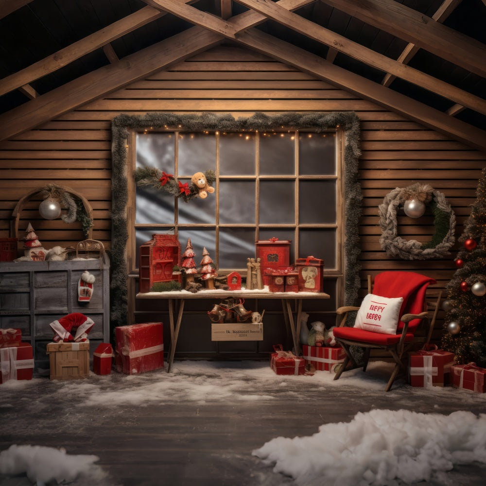 Sfondo Della Finestra Di Natale Il Laboratorio Di Babbo Natale Presenta Lo Sfondo BRP10-615