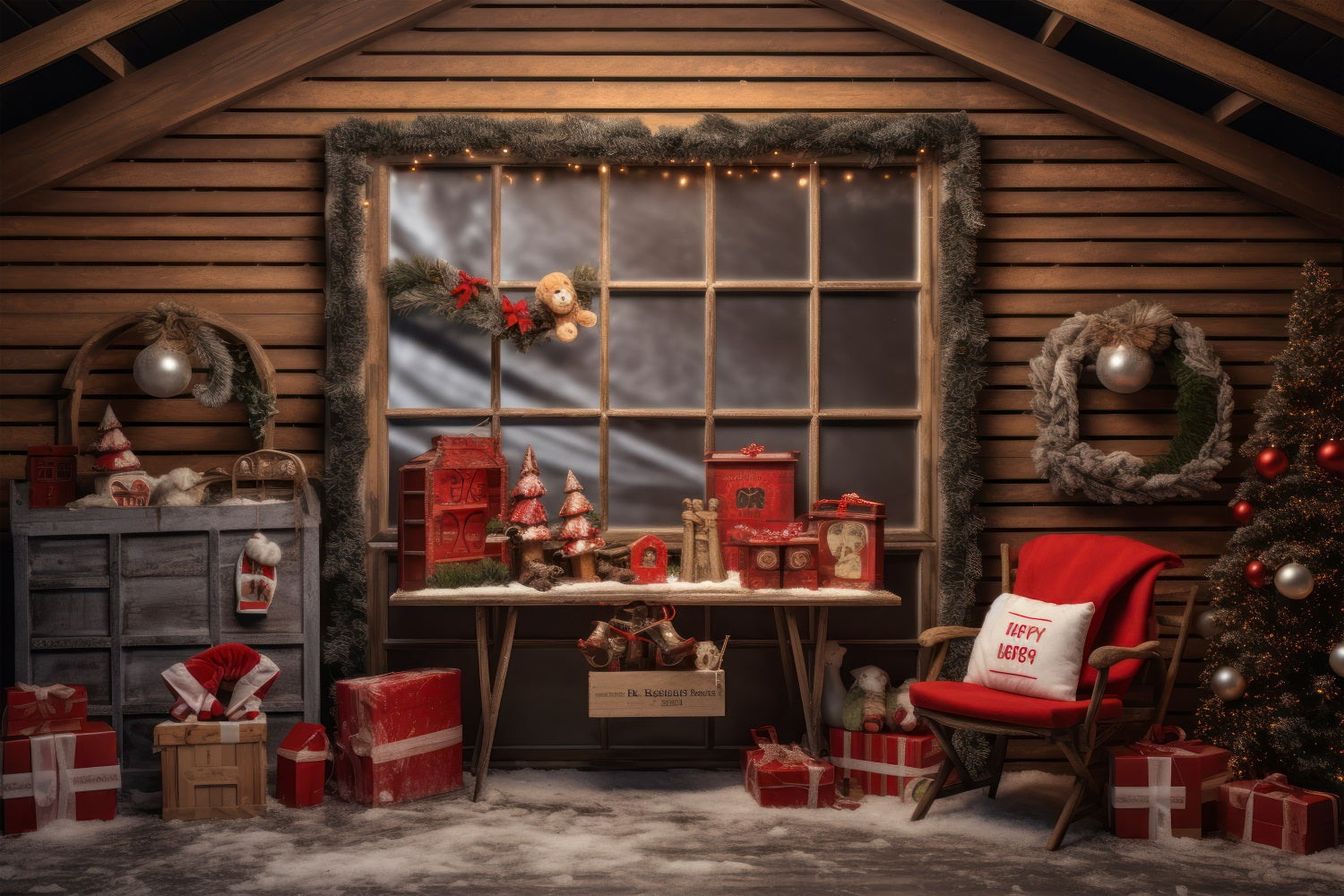 Sfondo Della Finestra Di Natale Il Laboratorio Di Babbo Natale Presenta Lo Sfondo BRP10-615