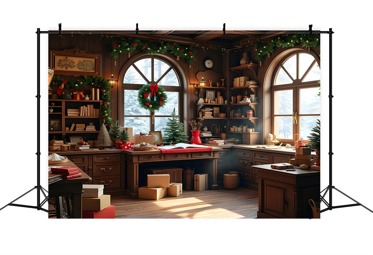 Fondali Fotografici Di Natale Sfondo Dei Regali Del Laboratorio Di Babbo Natale BRP10-619