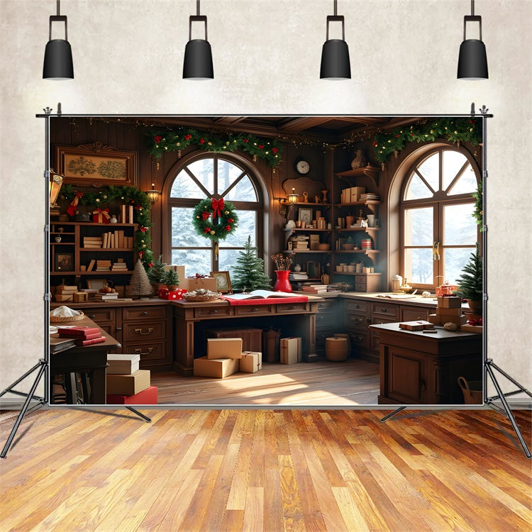 Fondali Fotografici Di Natale Sfondo Dei Regali Del Laboratorio Di Babbo Natale BRP10-619
