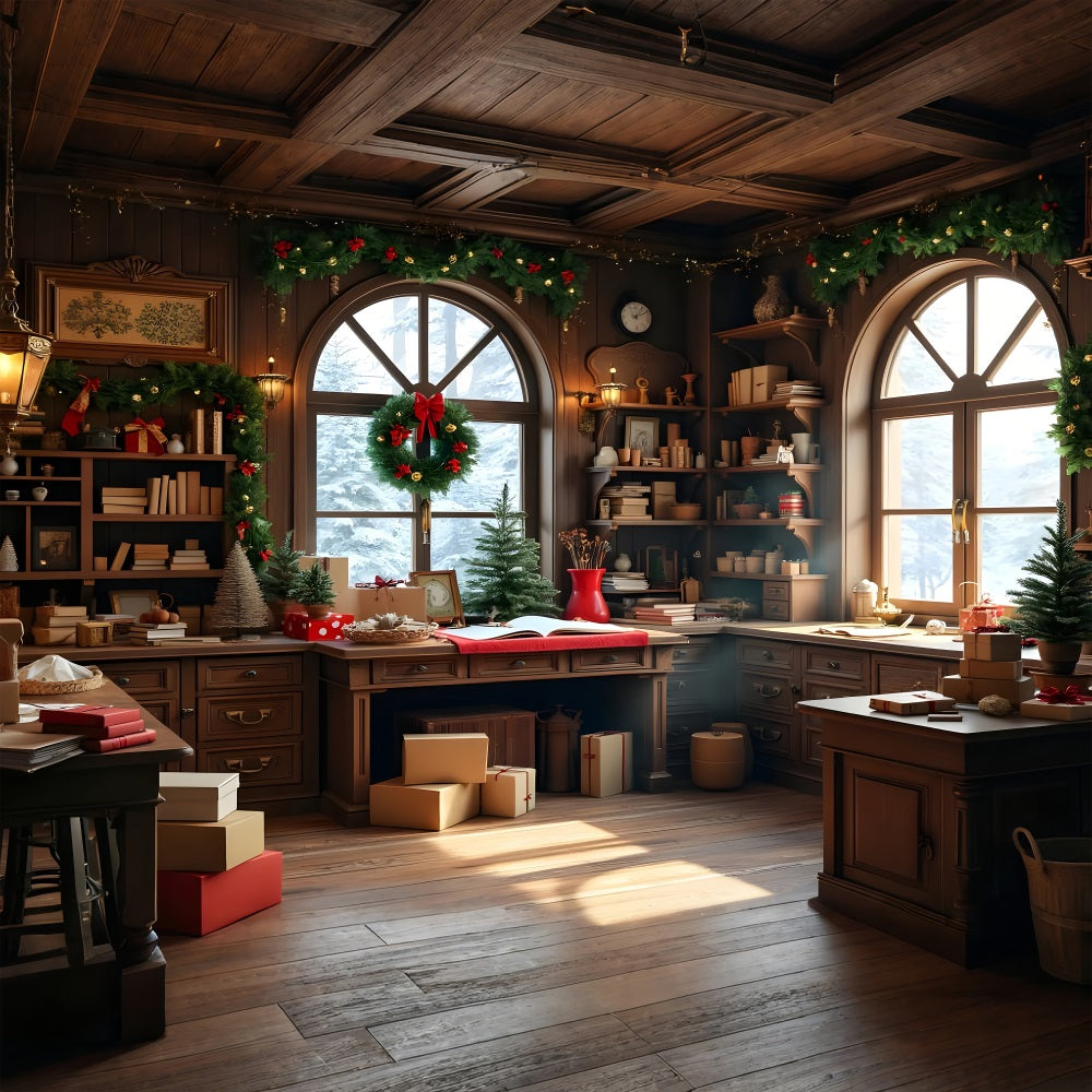 Fondali Fotografici Di Natale Sfondo Dei Regali Del Laboratorio Di Babbo Natale BRP10-619