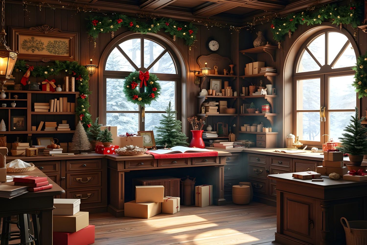 Fondali Fotografici Di Natale Sfondo Dei Regali Del Laboratorio Di Babbo Natale BRP10-619