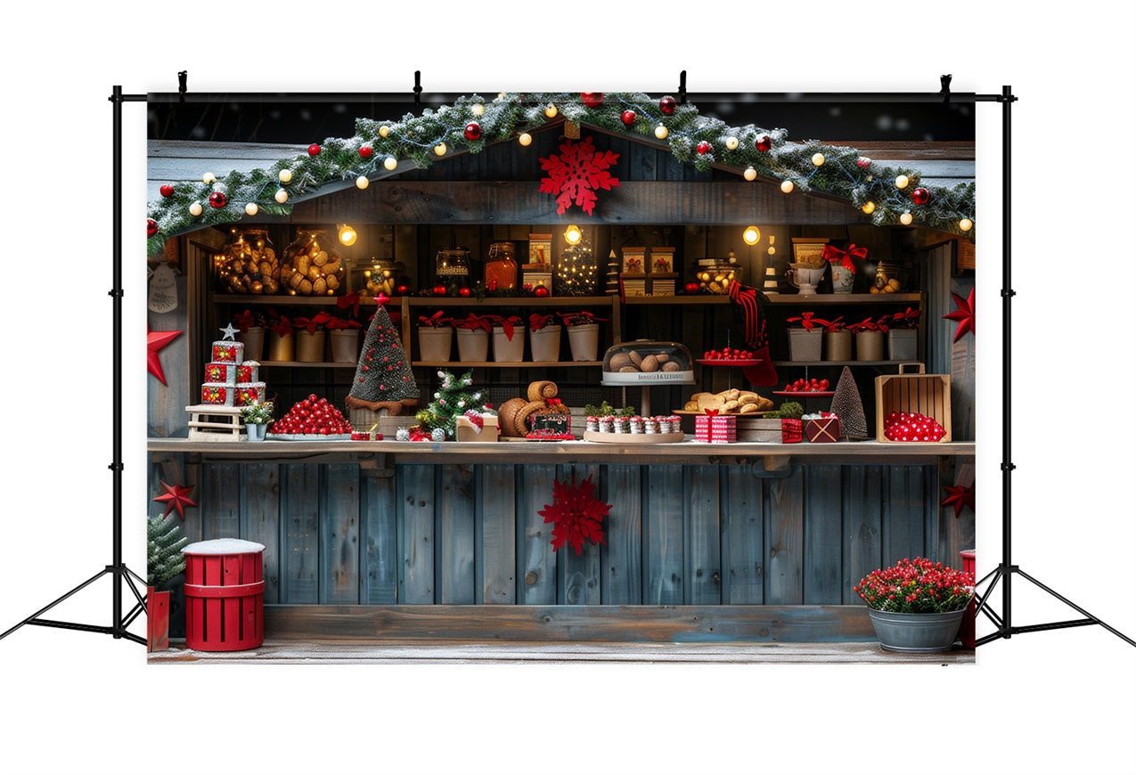 Sfondo Per Servizio Fotografico Natalizio Sfondo Con Bancarella Di Dolcetti Per Il Laboratorio Di Babbo Natale BRP10-624