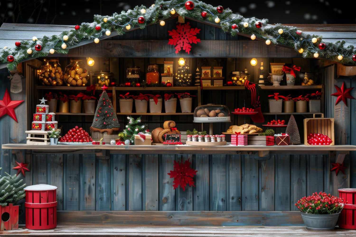 Sfondo Per Servizio Fotografico Natalizio Sfondo Con Bancarella Di Dolcetti Per Il Laboratorio Di Babbo Natale BRP10-624