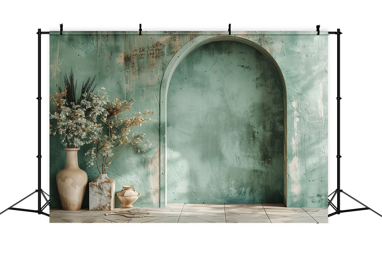 Sfondo Verde Morbido Con Arco Floreale Boho BRP10-63