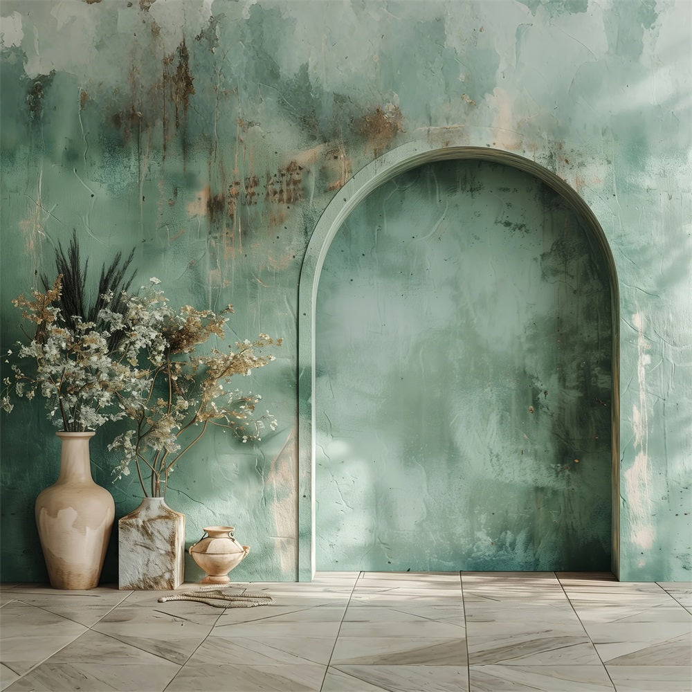 Sfondo Verde Morbido Con Arco Floreale Boho BRP10-63