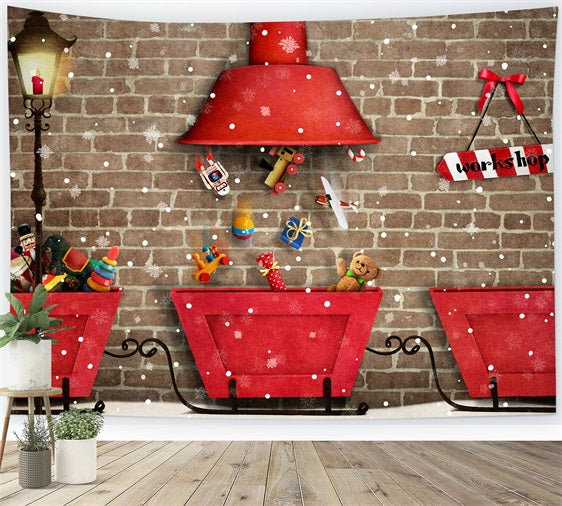 Fondali Di Sfondo Natalizio Sfondo Di Distribuzione Dei Regali Del Laboratorio Di Babbo Natale BRP10-630