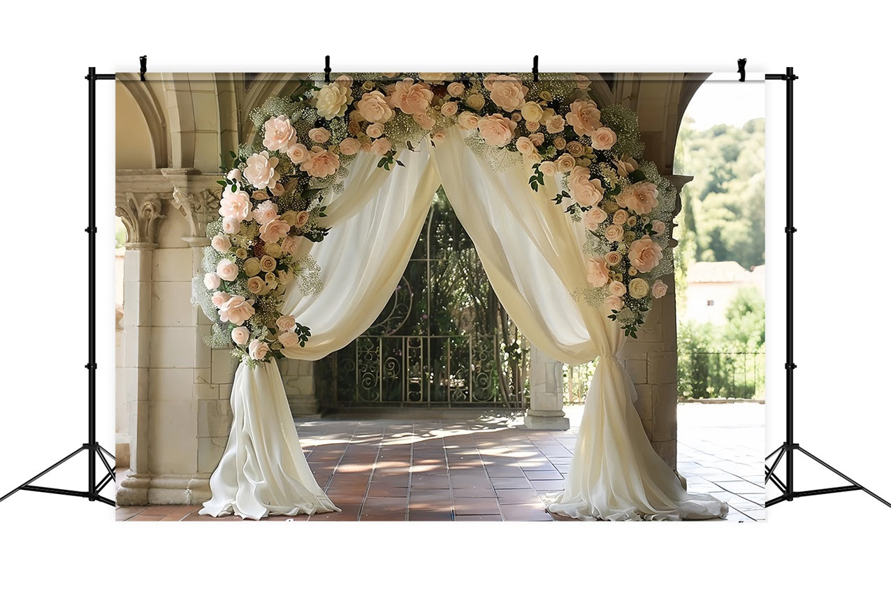 Sfondo Di Tende Bianche Con Arco Floreale Bohemien BRP10-80