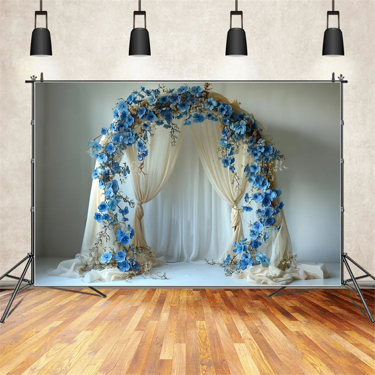 Elegante Sfondo Blu Con Arco Floreale Boho BRP10-81