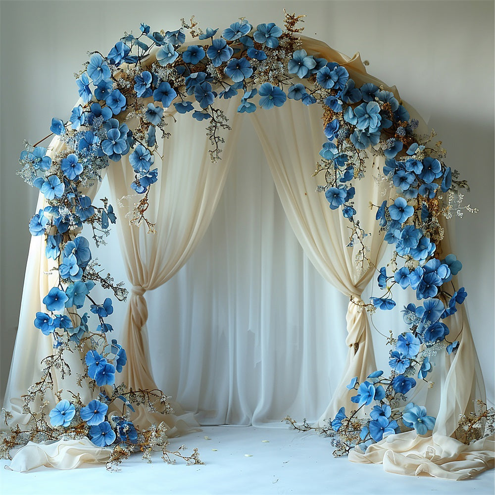 Elegante Sfondo Blu Con Arco Floreale Boho BRP10-81
