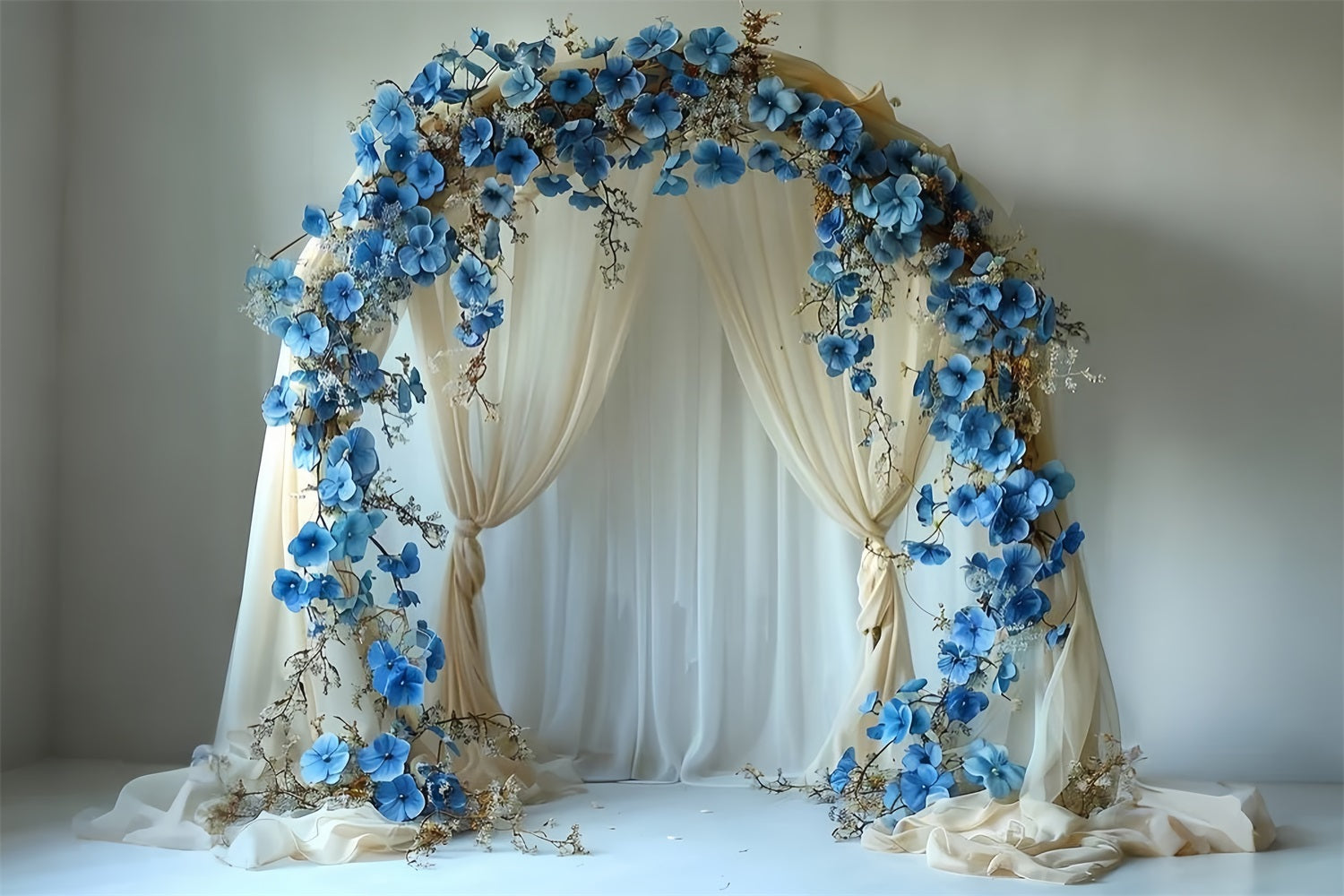 Elegante Sfondo Blu Con Arco Floreale Boho BRP10-81