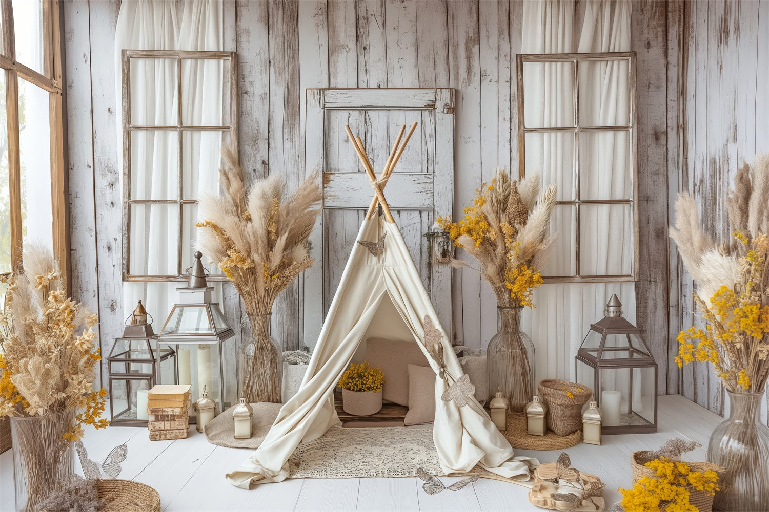 Sfondo Boho Floreale Naturale Accogliente Teepee BRP10-86