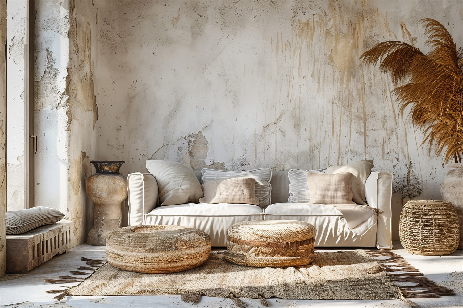 Boho Accogliente Sfondo Beige Per Soggiorno BRP10-99