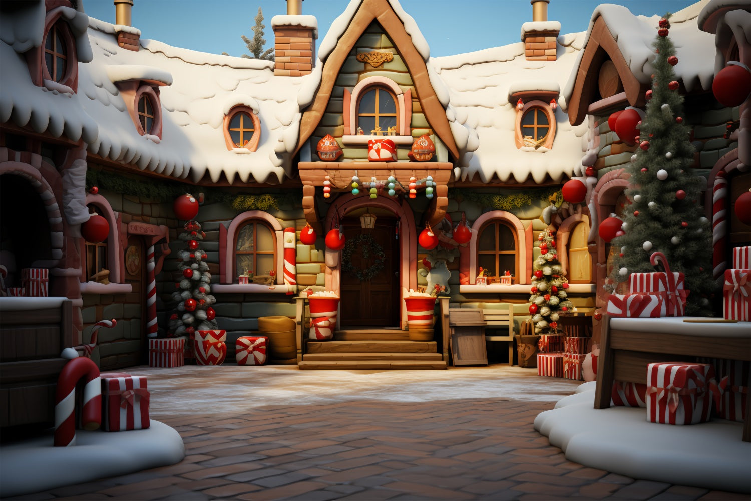 Fondali Natale Laboratorio Di Babbo Natale Sfondo Ingresso Magico BRP11-101