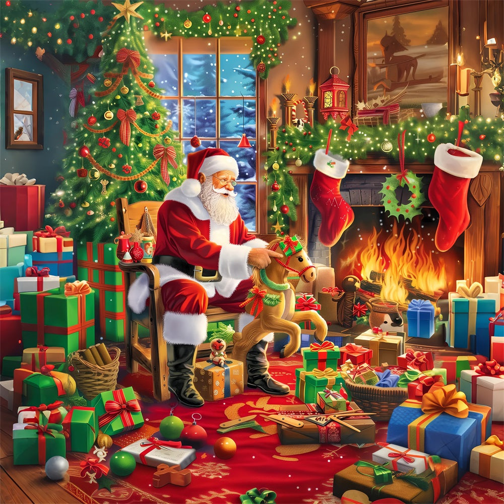 Sfondo Dell'Albero Di Natale Camino Festivo Sfondo Di Babbo Natale BRP11-108