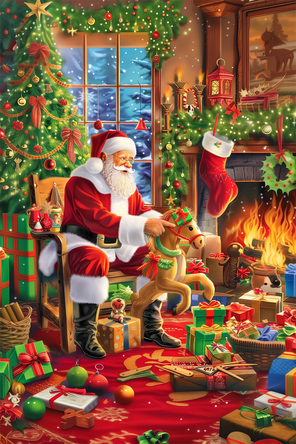 Sfondo Dell'Albero Di Natale Camino Festivo Sfondo Di Babbo Natale BRP11-108