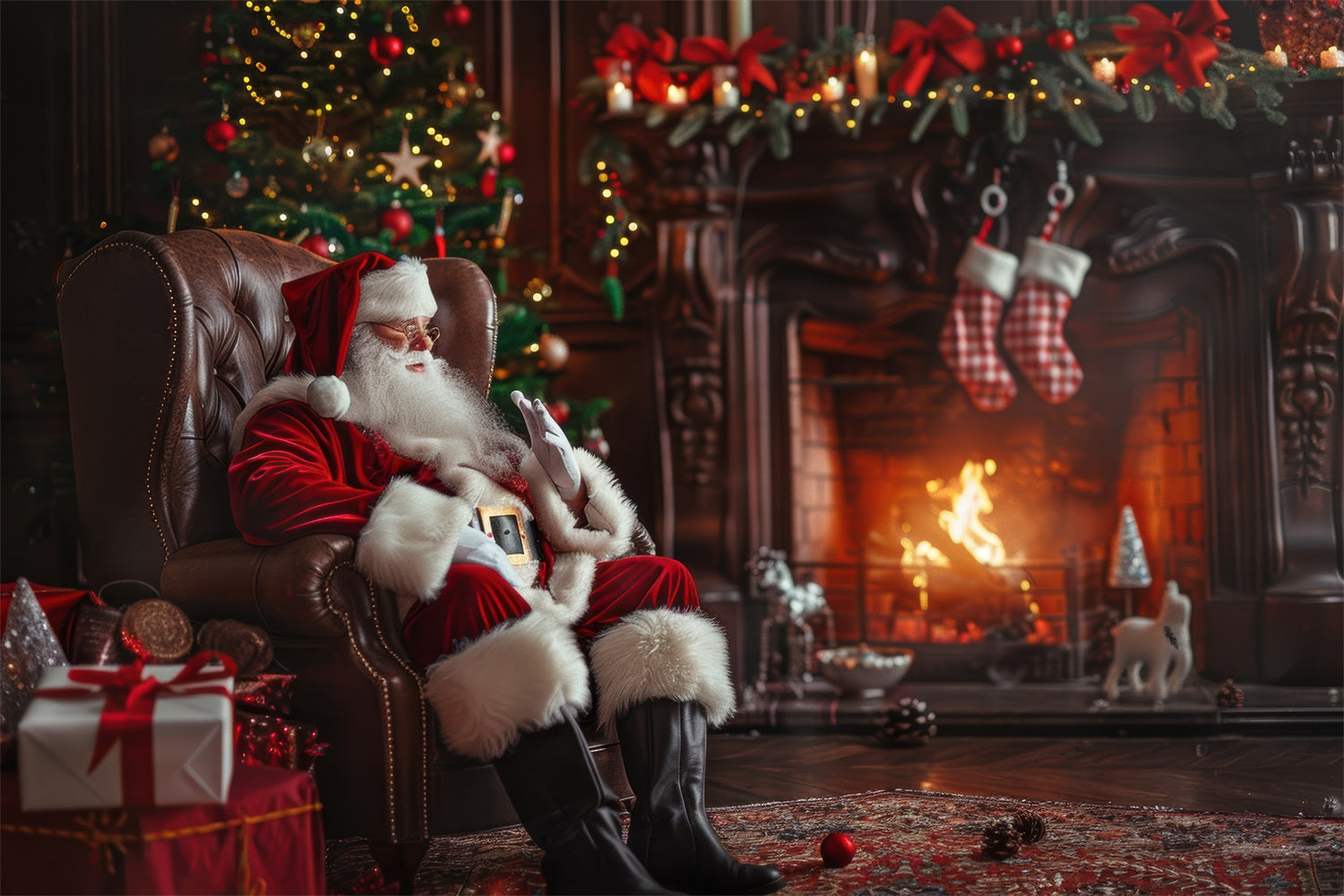 Sfondo Natale Babbo Natale Accogliente Caminetto Sfondo BRP11-110