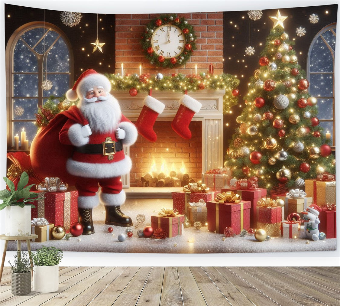 Sfondo Per Camino Natalizio Sfondo Per Vacanze Con Sacco Regalo Di Babbo Natale BRP11-112
