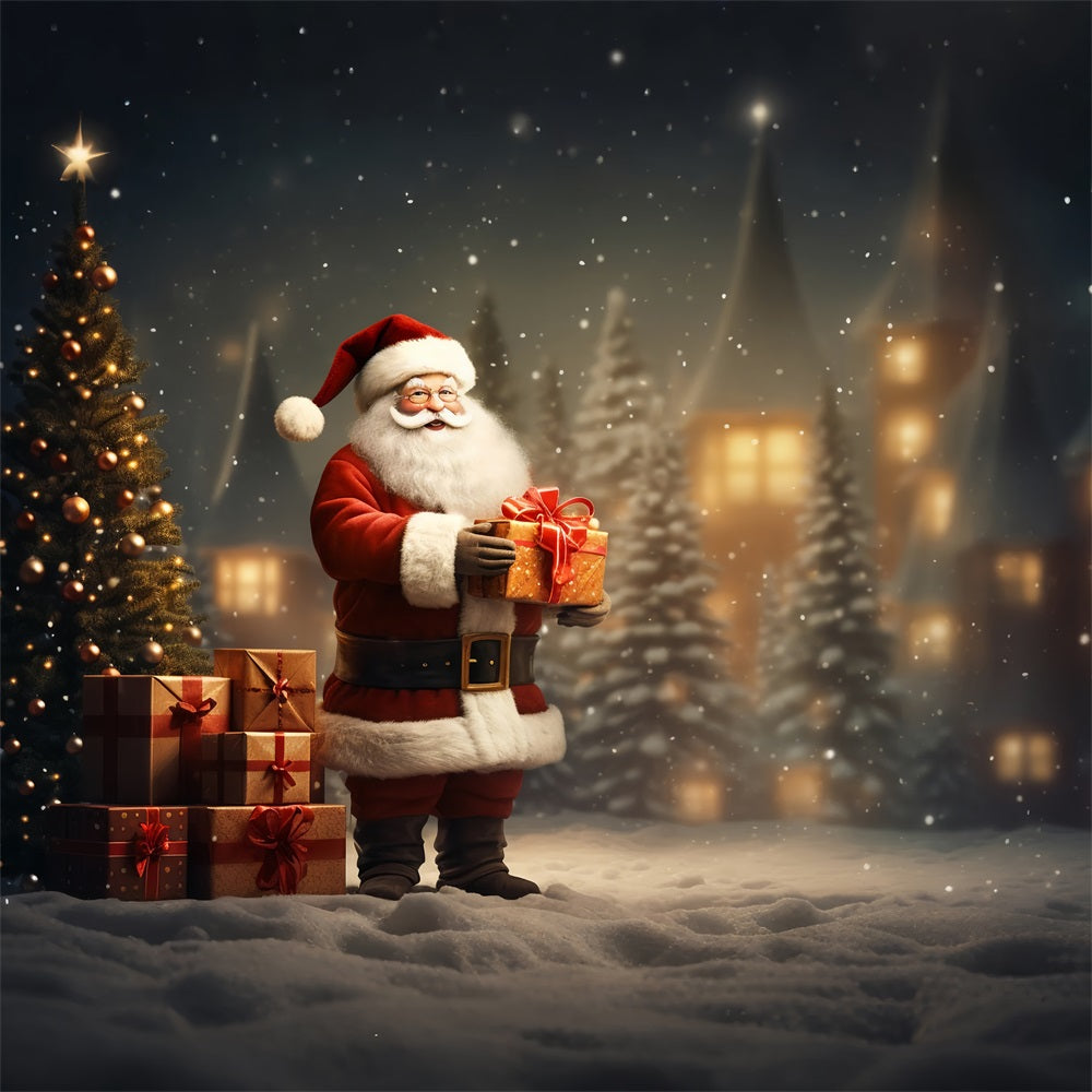 Fondali Fotografici Di Natale Regalo Di Babbo Natale Sfondo Del Paese Delle Meraviglie Innevato BRP11-115