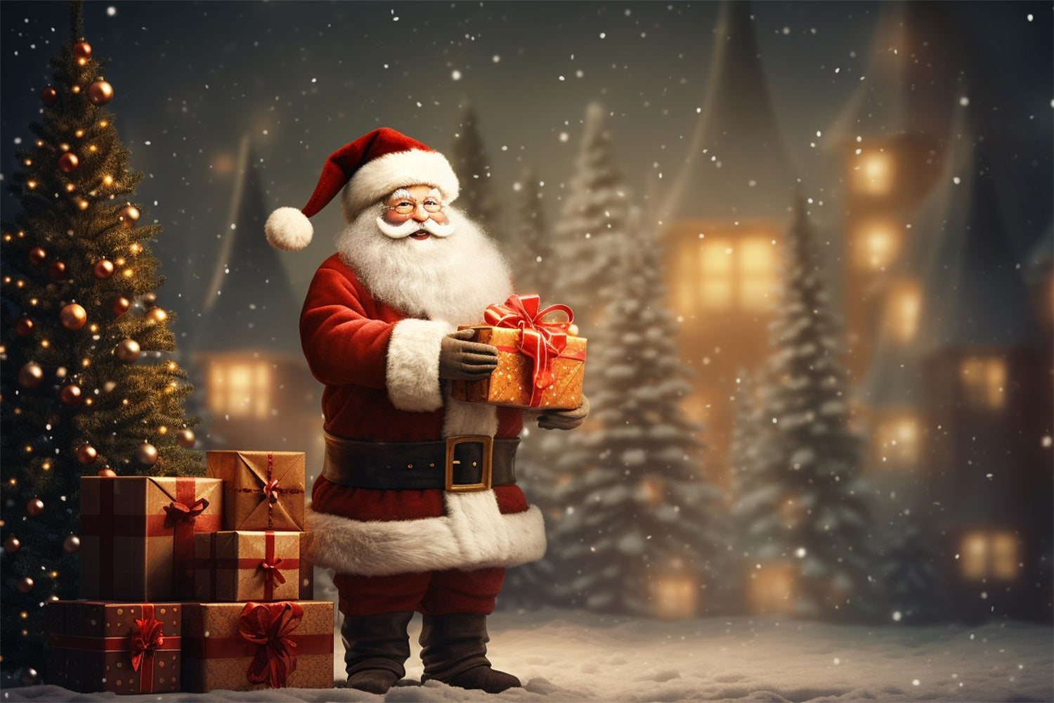 Fondali Fotografici Di Natale Regalo Di Babbo Natale Sfondo Del Paese Delle Meraviglie Innevato BRP11-115