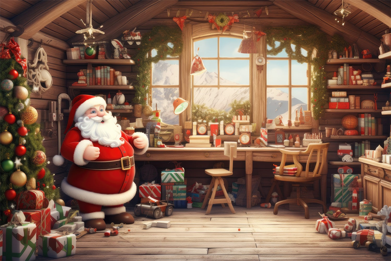 Sfondo Della Finestra Di Natale Sfondo Dei Regali Del Laboratorio Di Babbo Natale BRP11-117