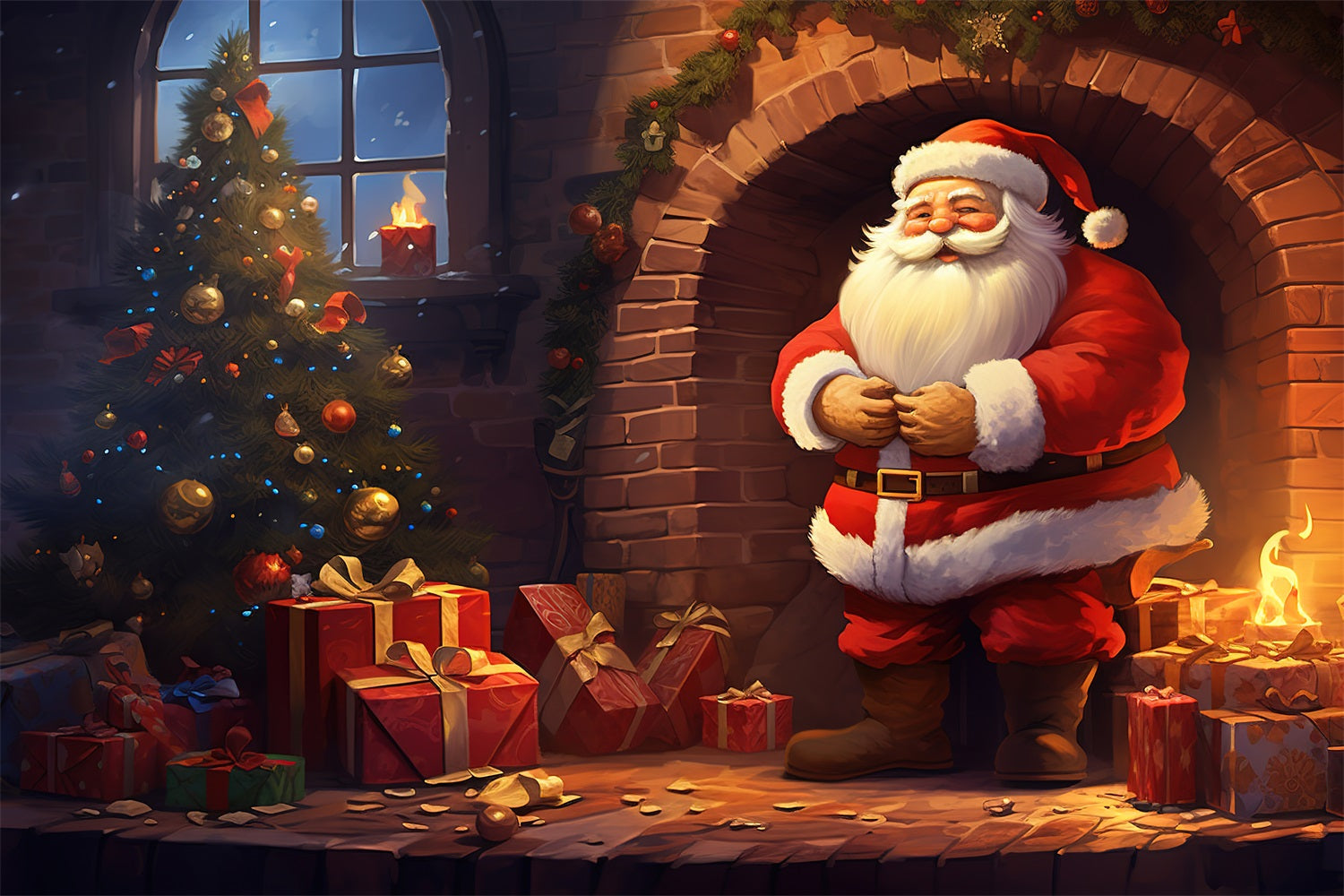 Fondali Natale Festivo Camino Sfondo Babbo Natale BRP11-118