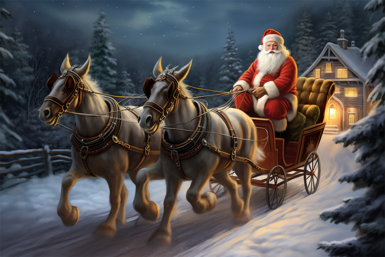 Sfondo Natalizio Per Cabina Fotografica Renna Slitta Di Babbo Natale BRP11-120