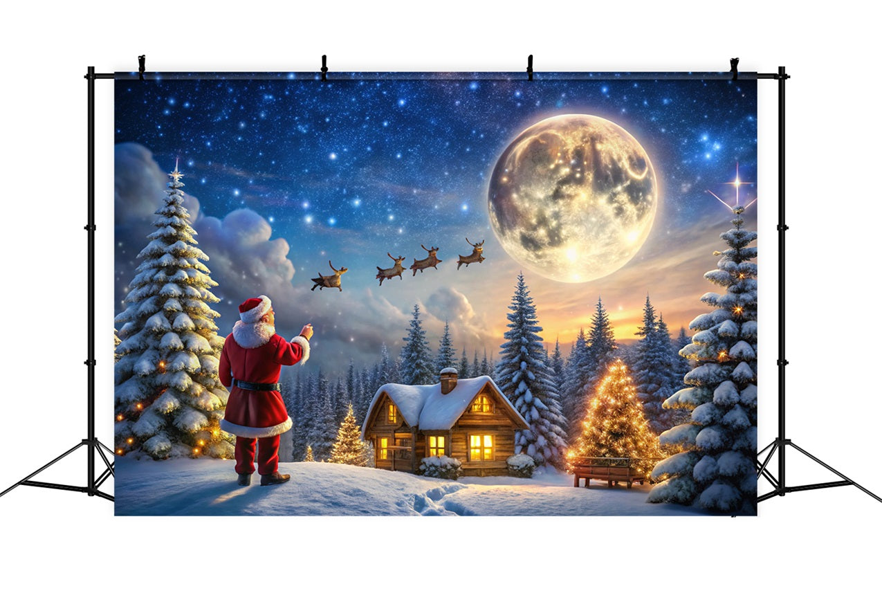 Sfondo In Tessuto Natalizio Cabina Al Chiaro Di Luna Sfondo Magico Di Babbo Natale BRP11-122
