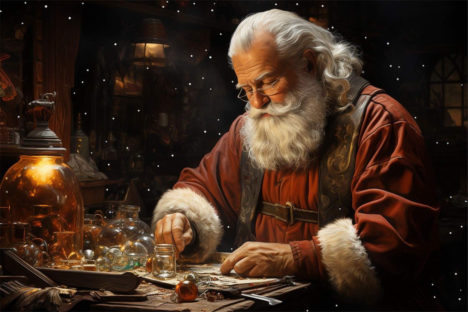 Sfondo Scena Natalizia Sfondo Con Ornamenti Artigianali Di Babbo Natale BRP11-134