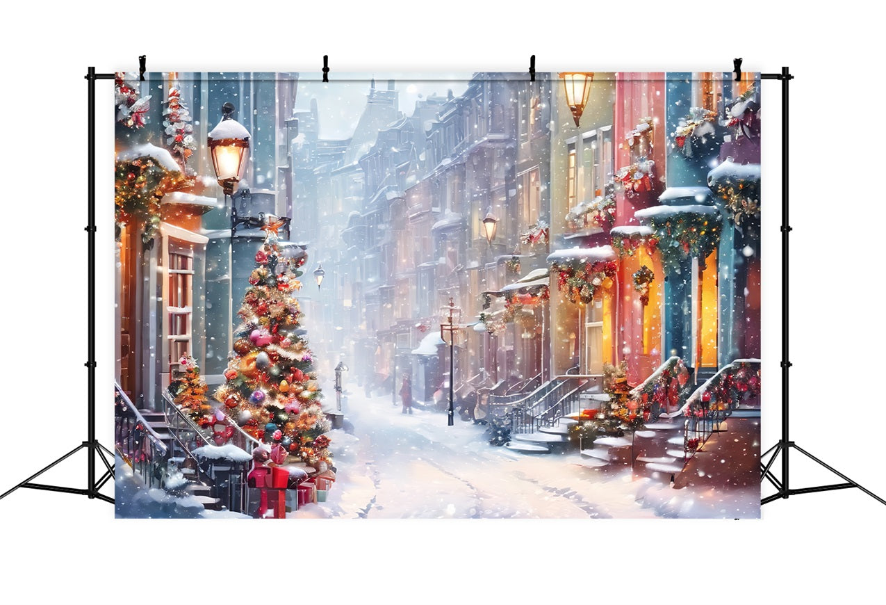 Fondali Di Scene Di Natale Sfondo Di Decorazioni Di Strade Innevate BRP11-162