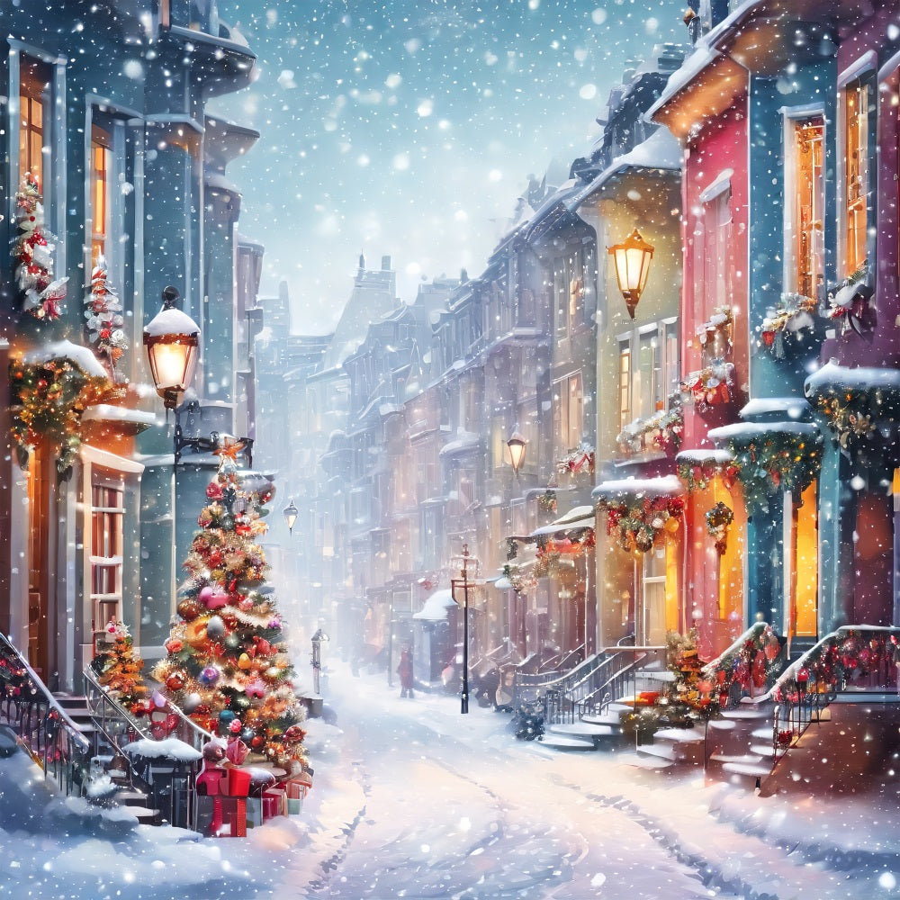 Fondali Di Scene Di Natale Sfondo Di Decorazioni Di Strade Innevate BRP11-162