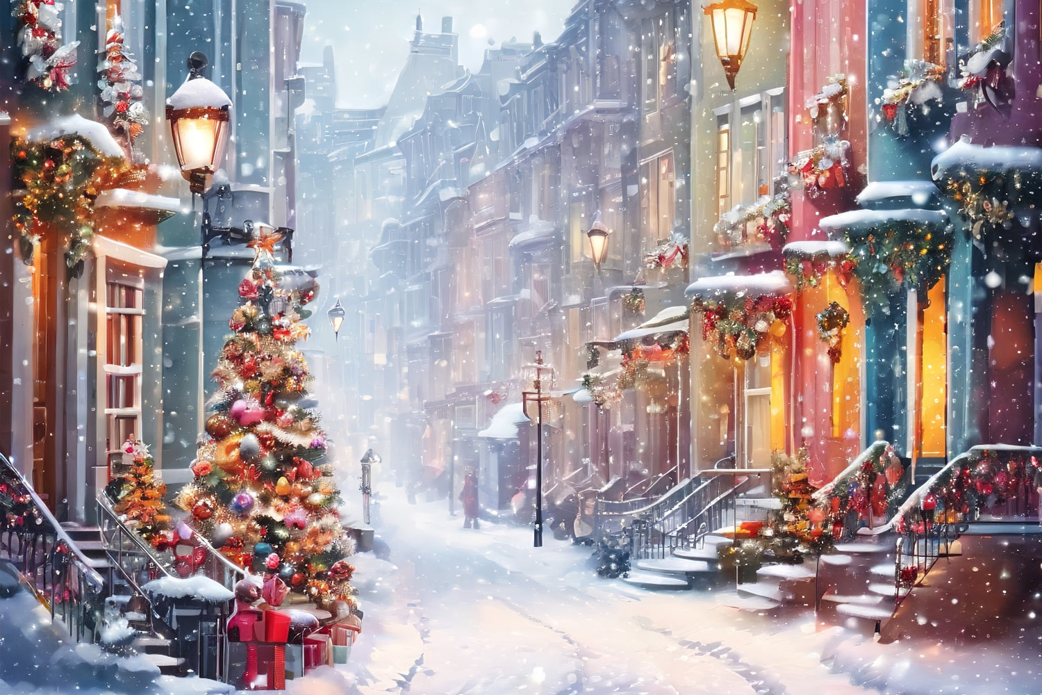 Fondali Di Scene Di Natale Sfondo Di Decorazioni Di Strade Innevate BRP11-162