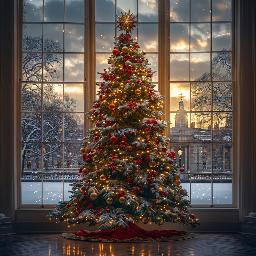 Elegante Sfondo Natalizio Con Albero E Finestra BRP11-172