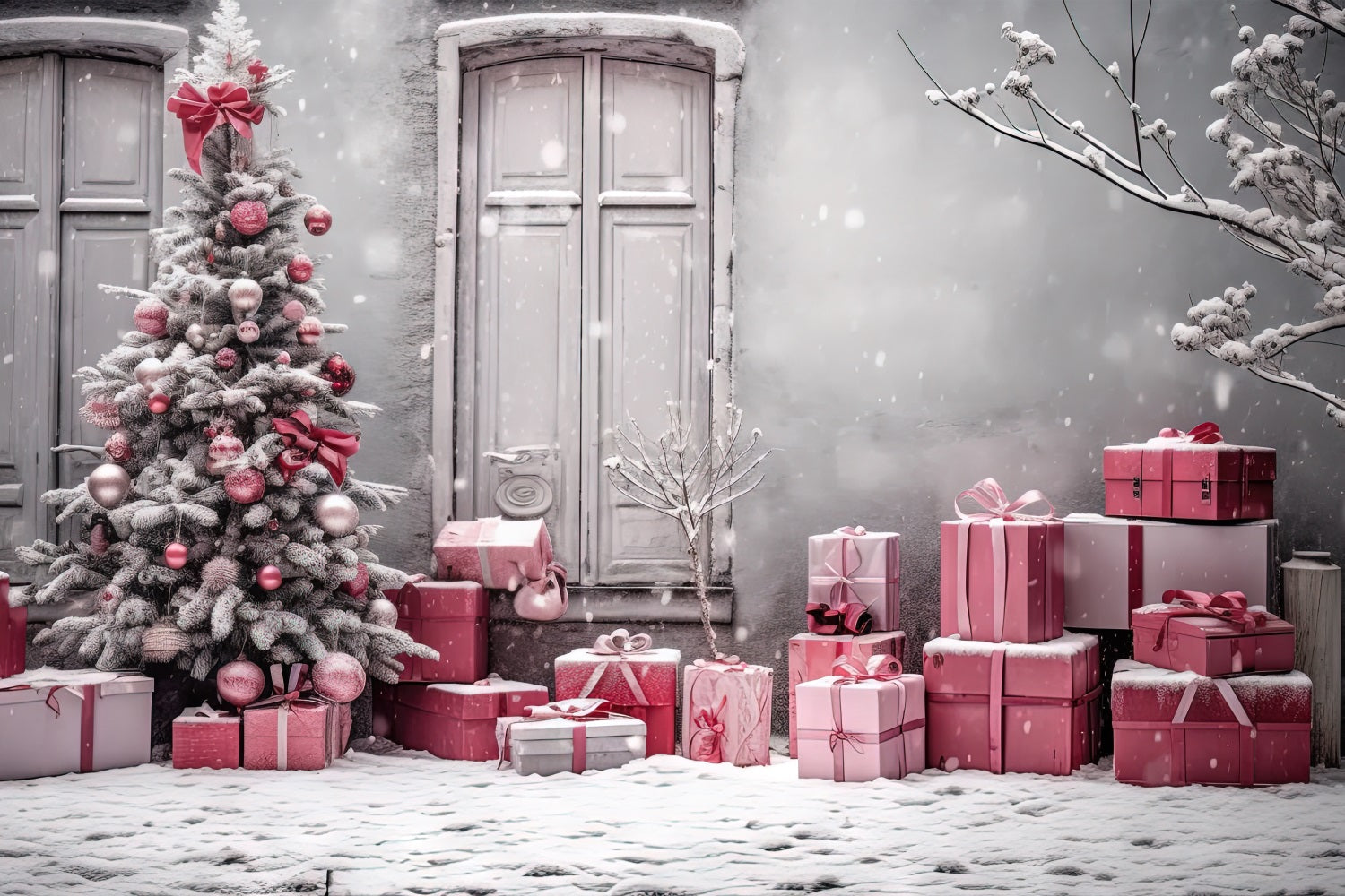 Sfondo Di Neve Di Natale Sfondo Di Scena Regalo Rosa BRP11-174