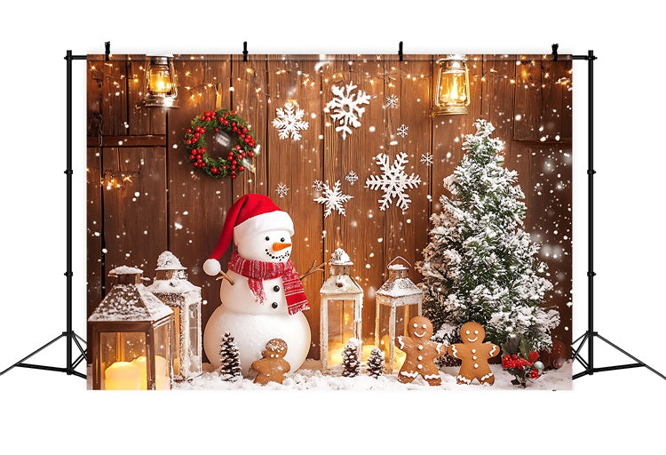 Sfondo Fotografico Di Buon Natale Lanterna Pupazzo Di Neve Sfondo Albero BRP11-177