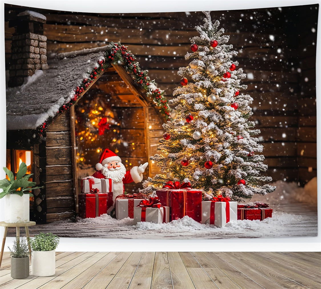 Sfondo Dell'Albero Di Natale Sfondo Della Cabina Di Babbo Natale Innevato BRP11-179