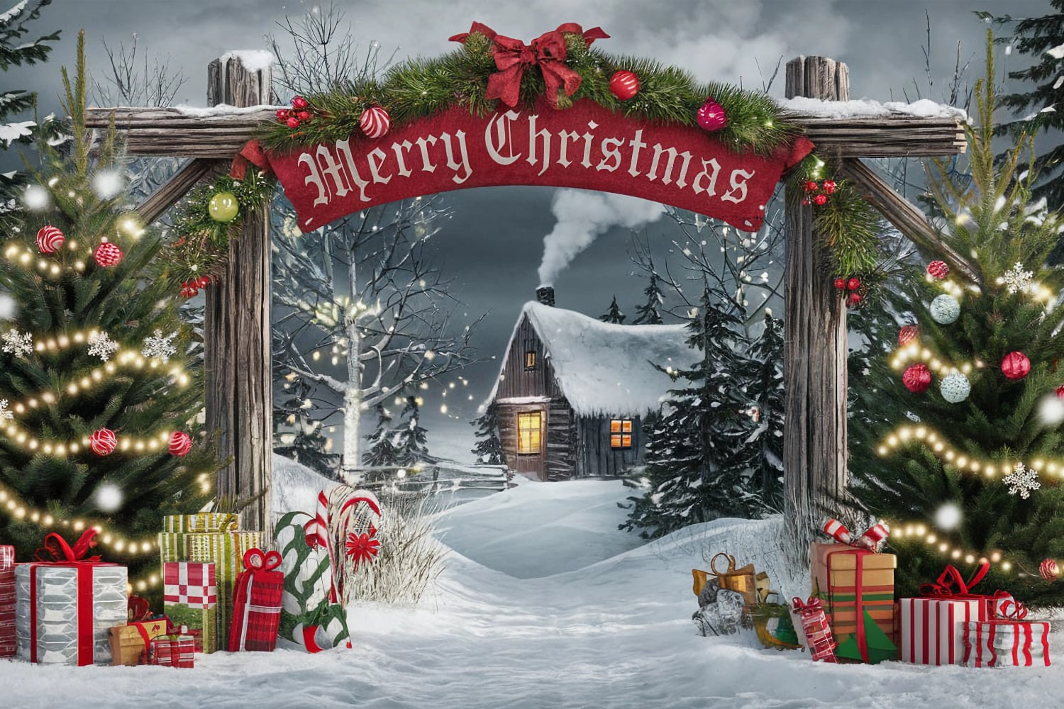 Sfondo Di Scena Cabina Gateway Di Buon Natale BRP11-181