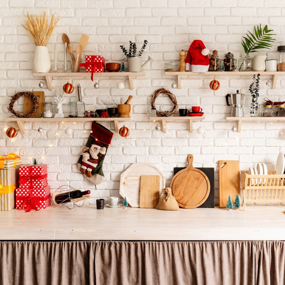 Sfondo Natalizio Per Decorazioni Per Mensole Sullo Sfondo Della Cucina BRP11-184