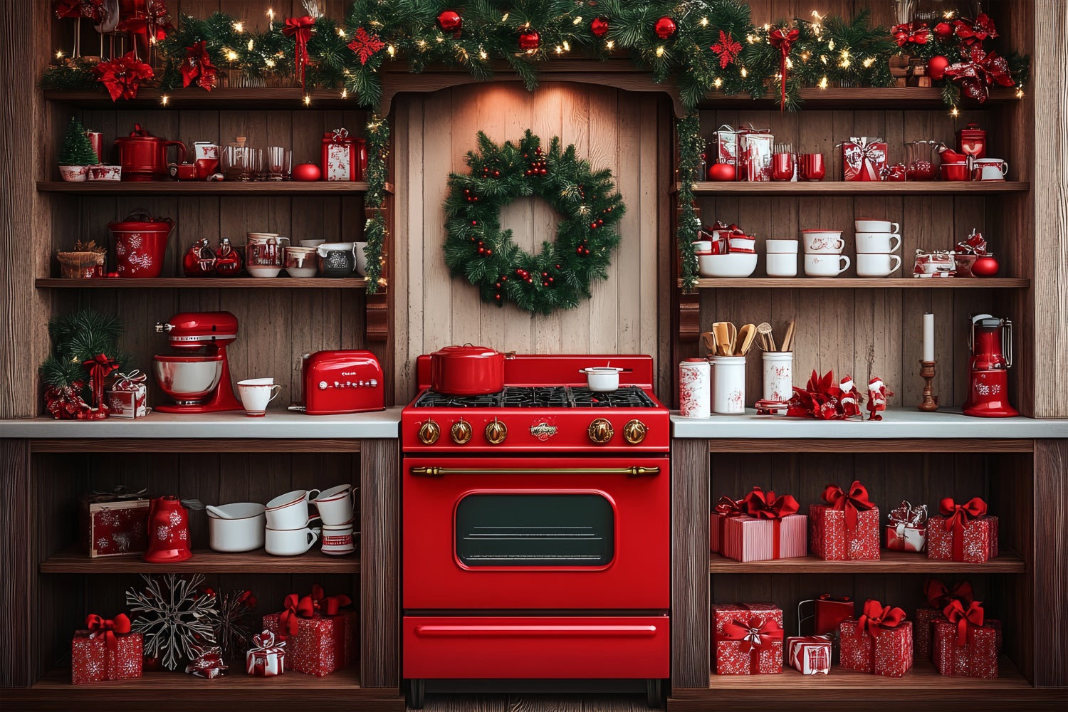 Sfondo Fotografico Natalizio Sfondo Rosso Per Decorazioni Per La Cucina Con Forno BRP11-192